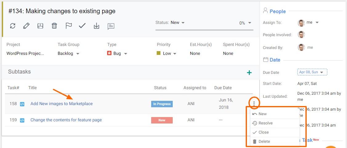 Change Status of Sub-Task Change Status of Sub-Task