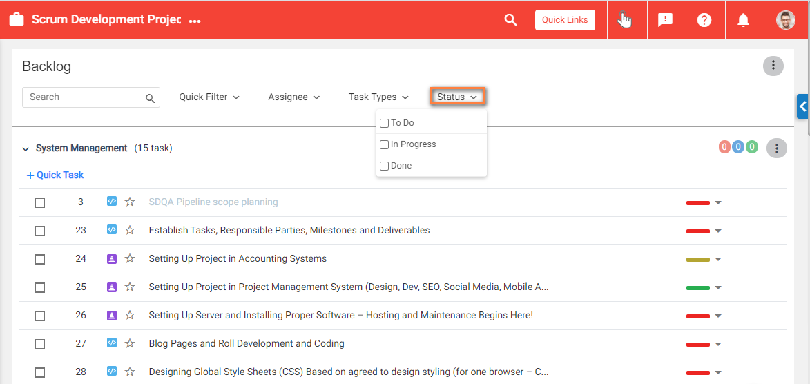 Backlog task filter