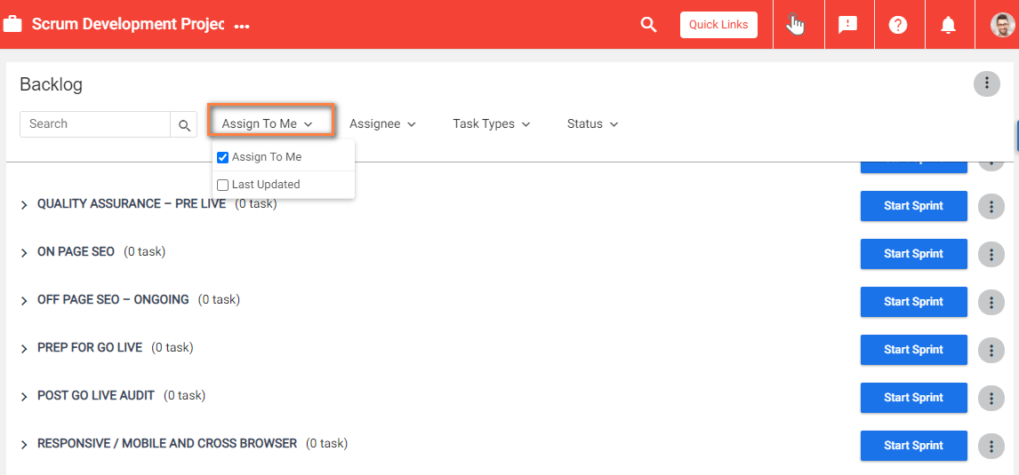 Backlog task filter