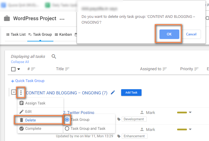 Delete Task Group