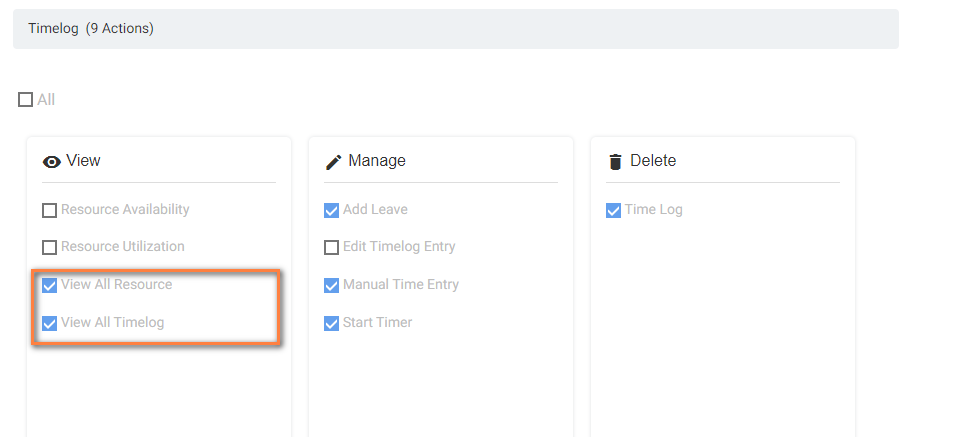view time logs Time log permission