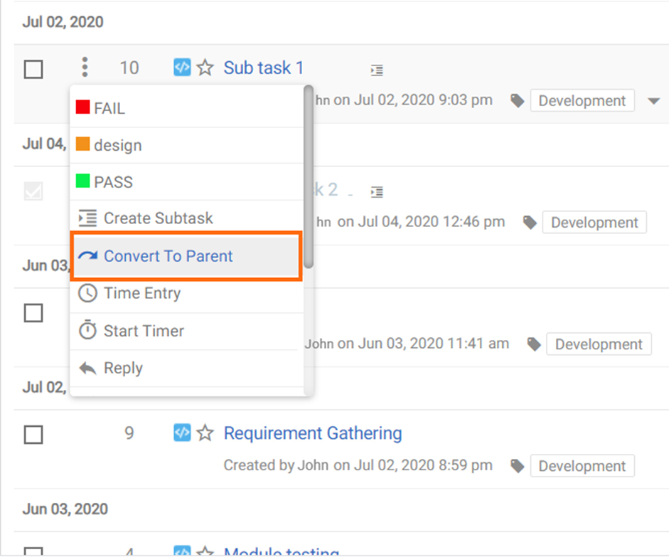 sub-tasks to parent tasks