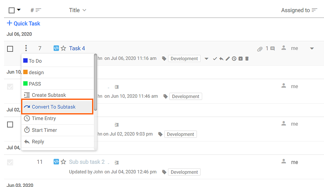 sub-tasks to parent tasks
