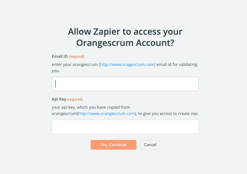 Login to Orangescrum from Zapier