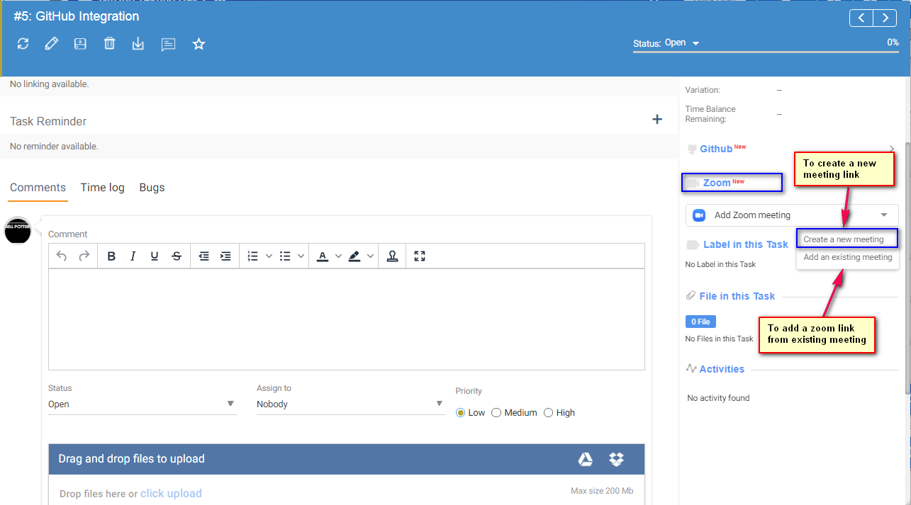 Zoom Link in Task Details Page