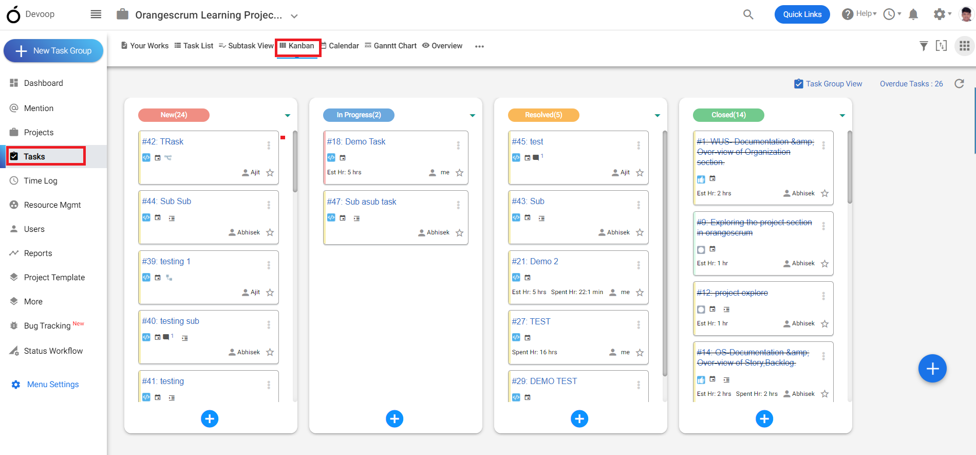 Kanban Board in Orangescrum