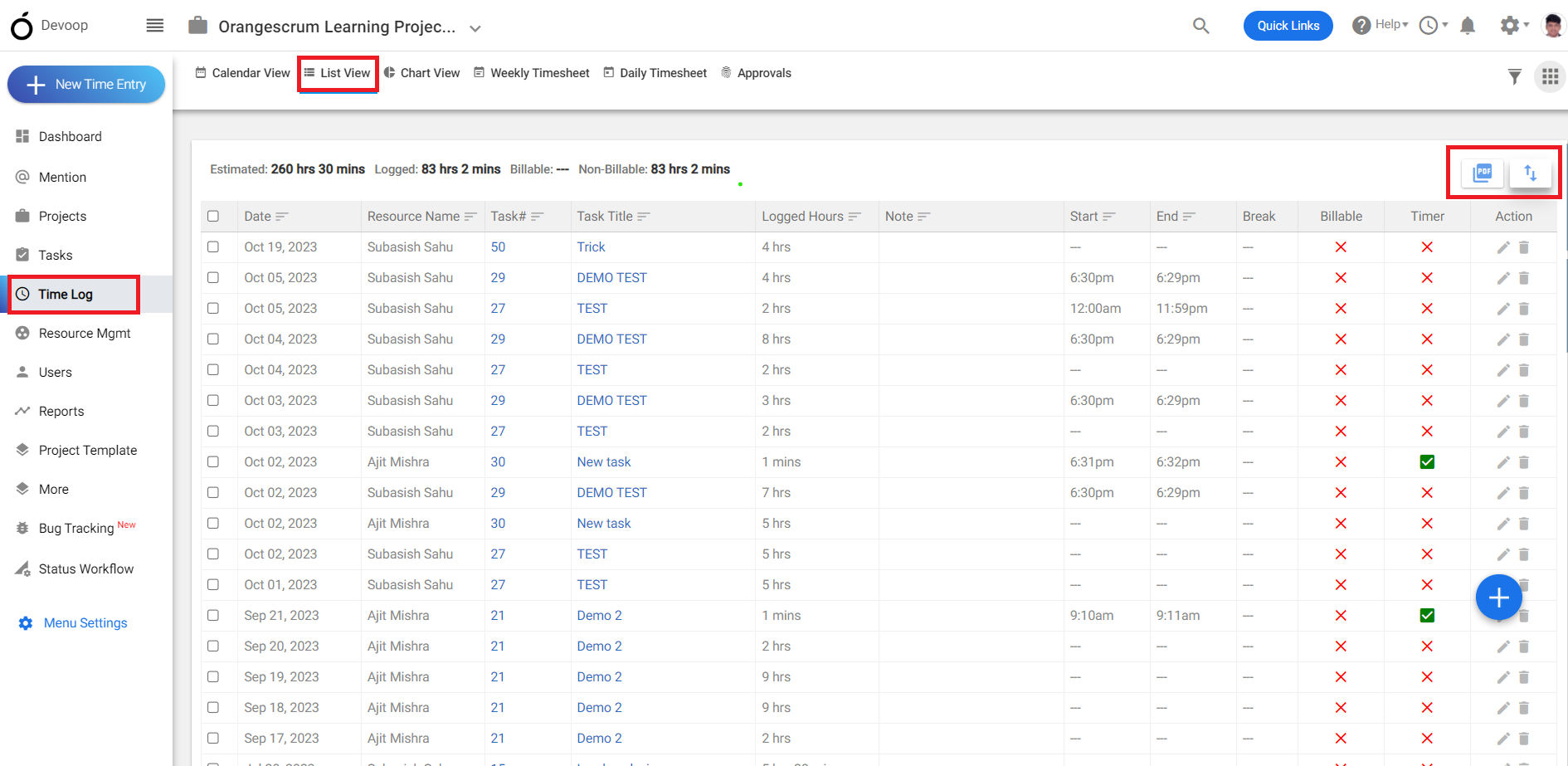 Export Time Log Data