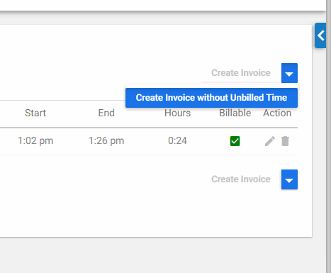 Create invoice without unbilled time