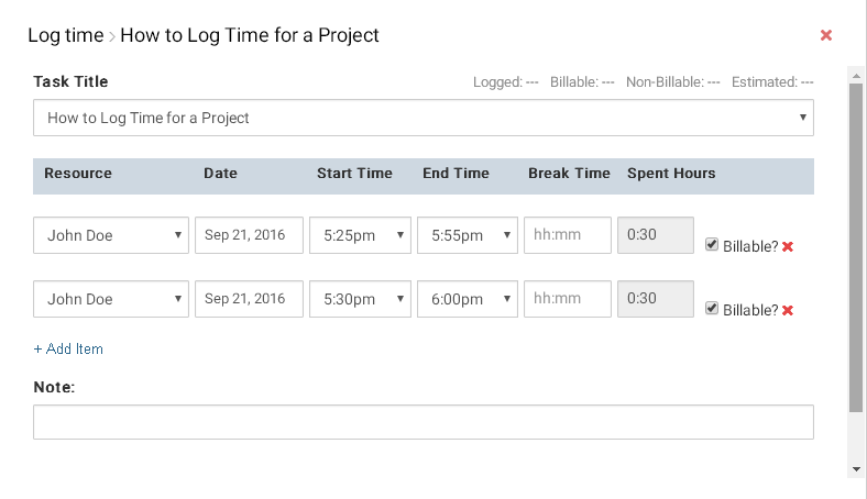 Log time popup