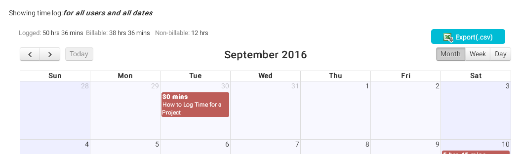 Time Log edit in calendar