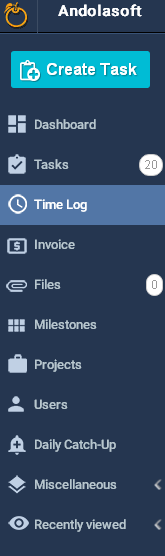 Time Log menu panel