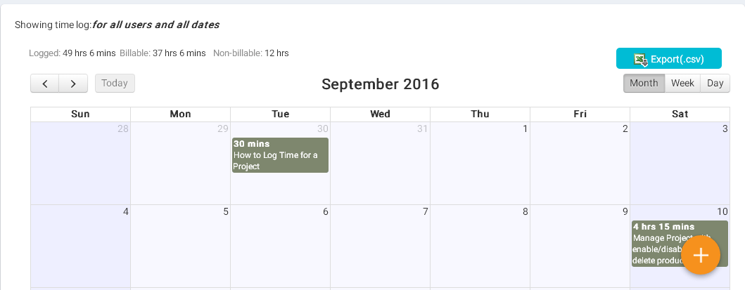 Total billable hours in calendar view