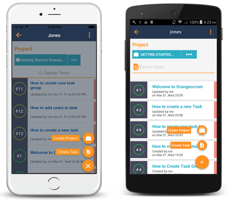 Create Project and task in Orangescrum mobile app