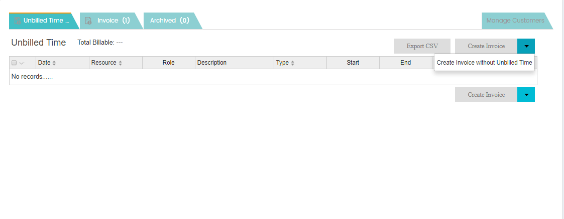 Create invoice without unbilled time