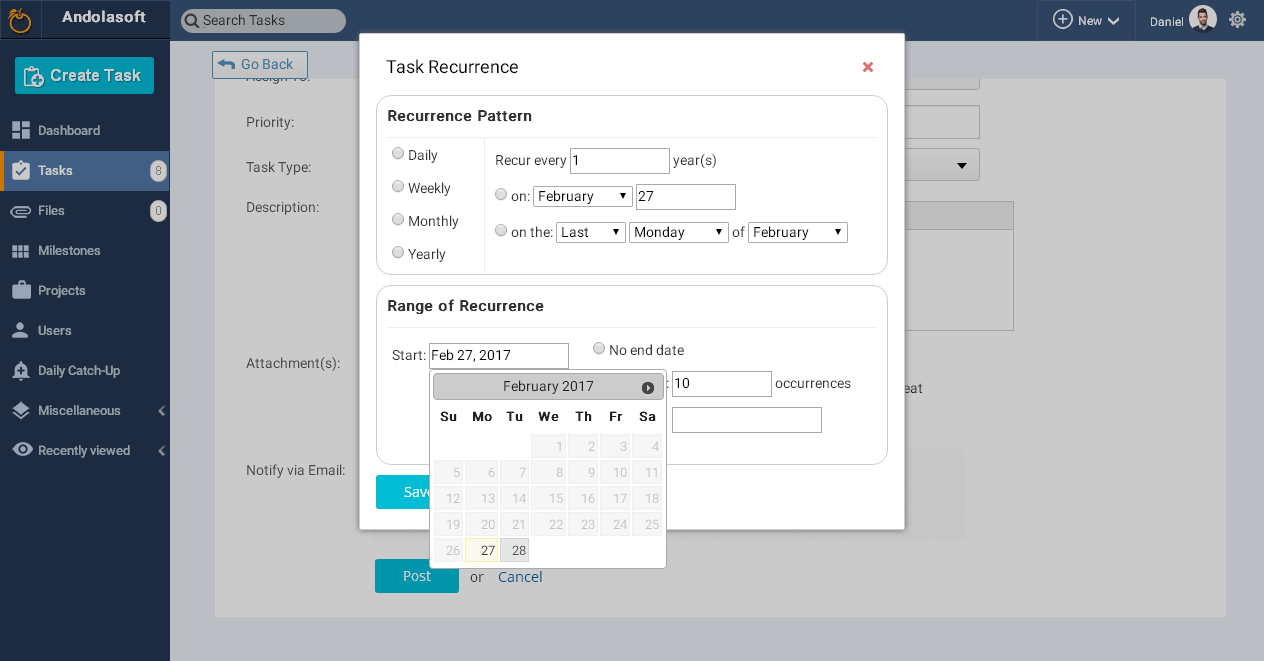 Start date recurring