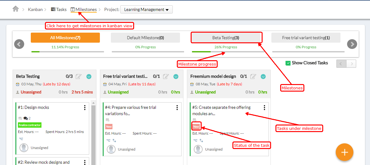 Milestone kanban view