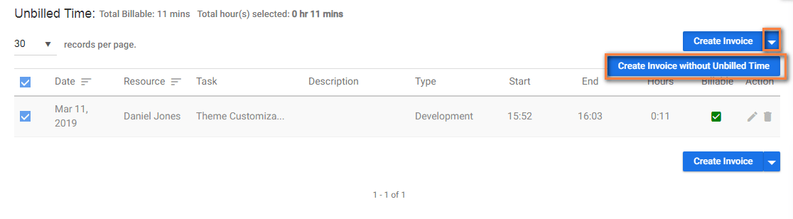Create invoice with unbilled time