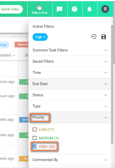 task filters Filter-High priority