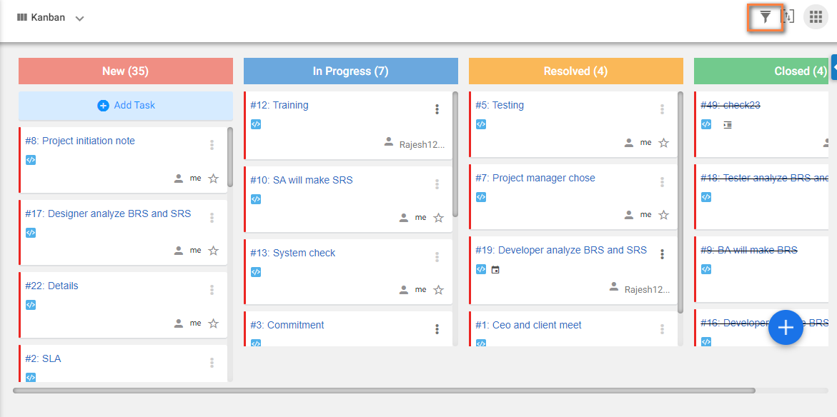 Kanban view of task