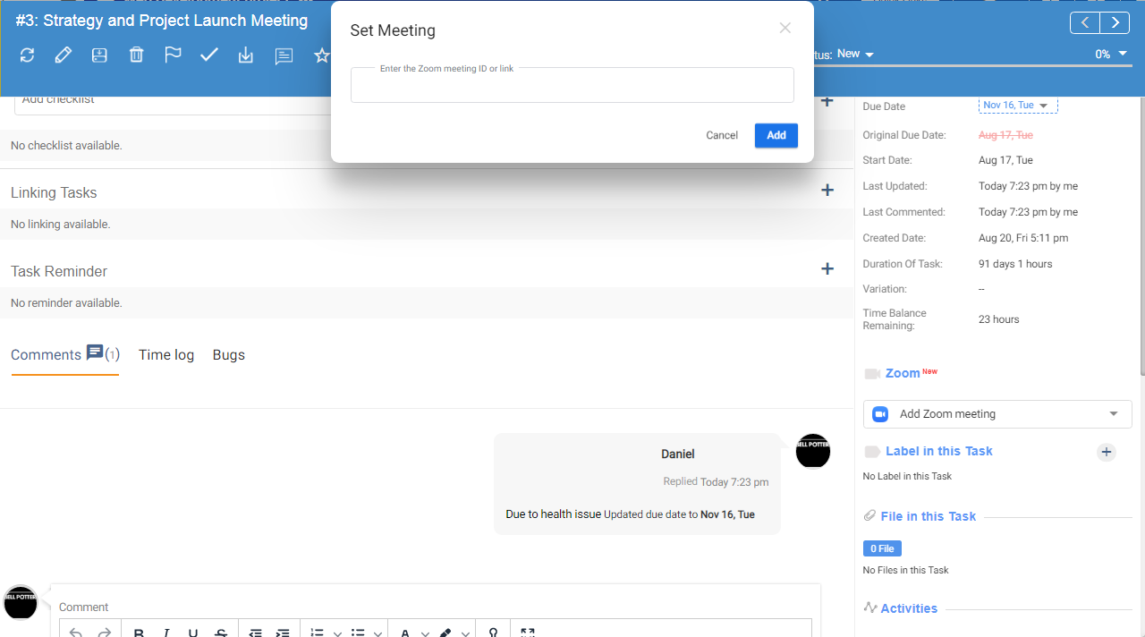Add Existing Meeting Link
