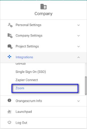 Find Zoom Integration in Profile Setting