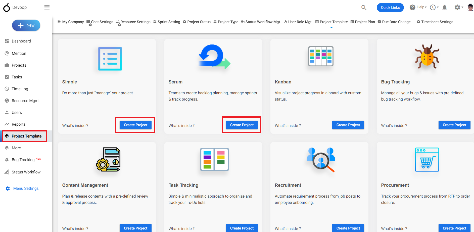 Project templates in Orangescrum